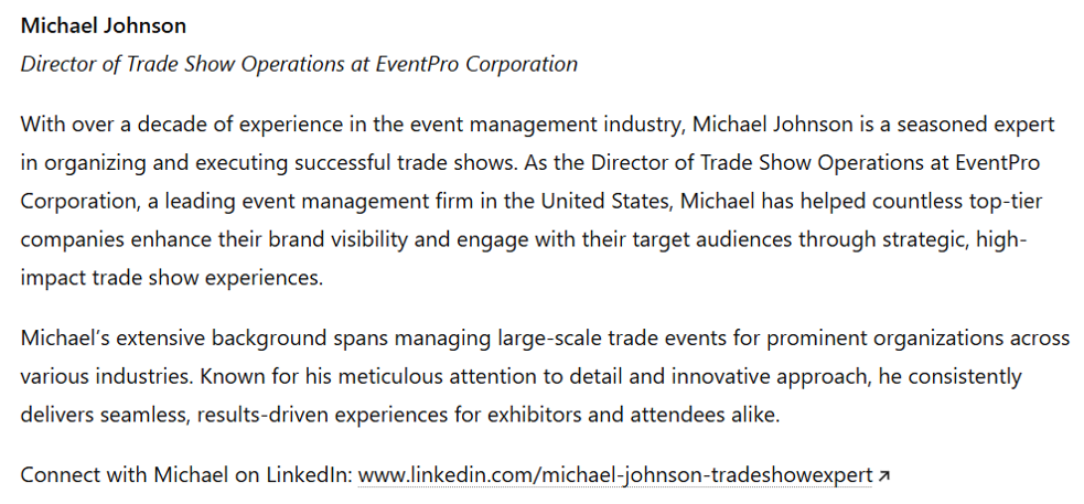 ChatGPT bio generated for events