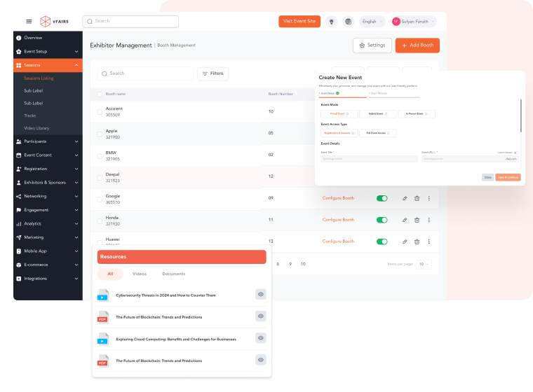 Set up your event and manage exhibitors through a user-friendly event backend.